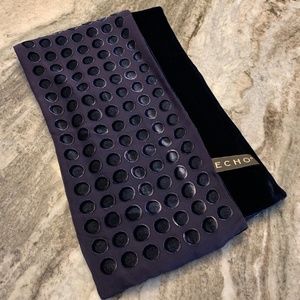 ECHO silk velvet circle patterned oblong scarf. Rich deep navy blue. New.